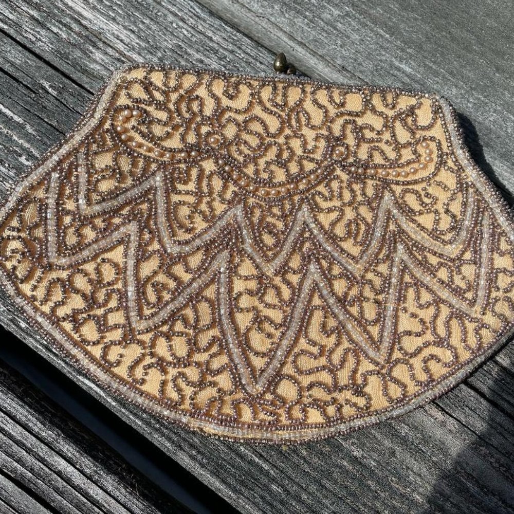Antique Small Beaded Handbag Small & Mirror Belgi… - image 1